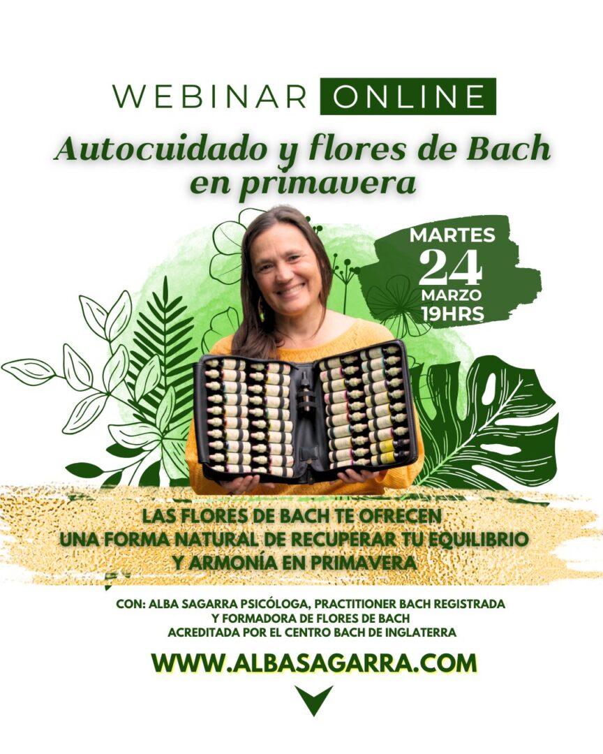 webinar flores de bach en primavera con alba sagarra formadora de la formacion oficial flores de Bach acreditada por el Centro Bach de Inglaterra
